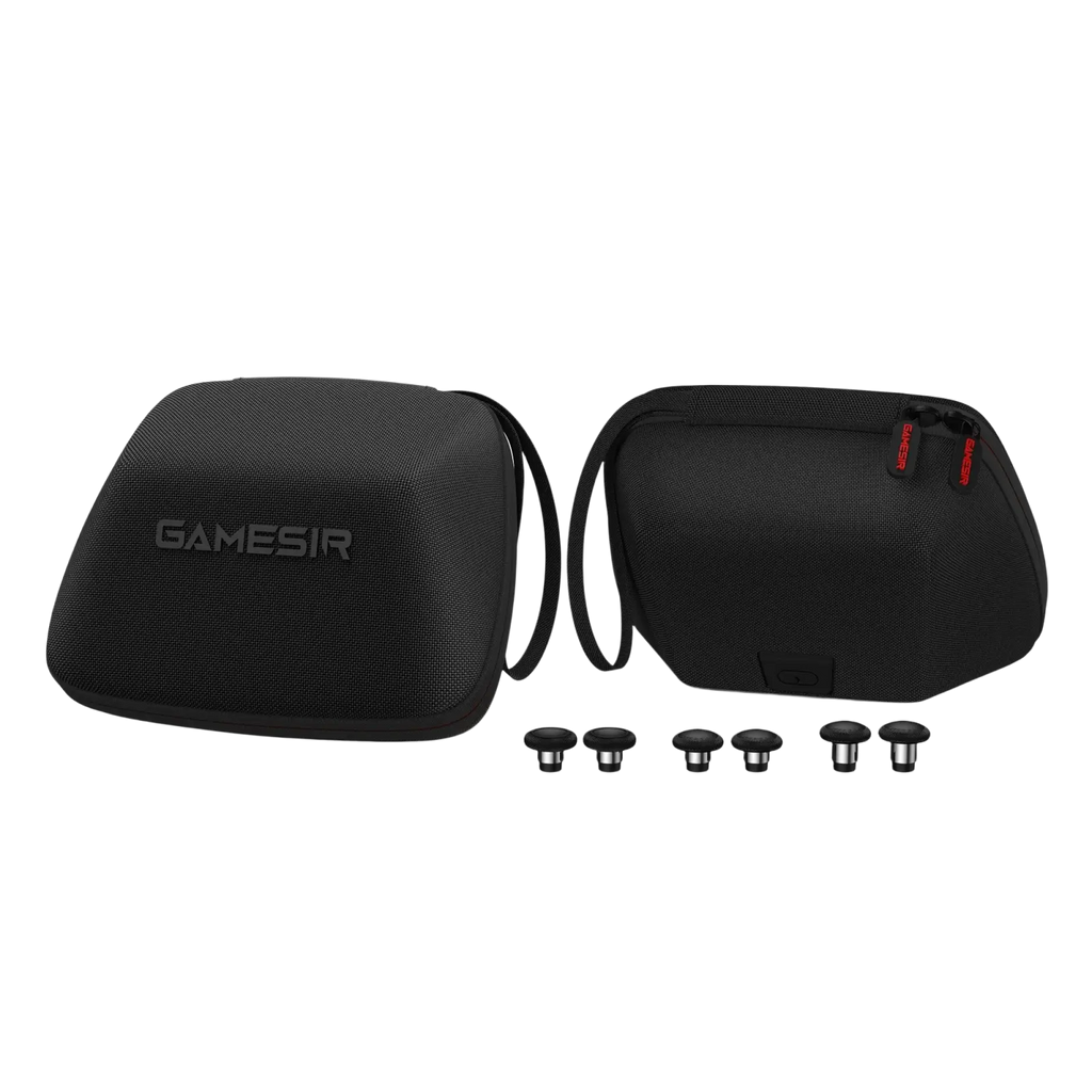 Black textured Gamesir G7 Pro carrying case with matching black and silver anti-friction rings for Xbox Series controller grip caps