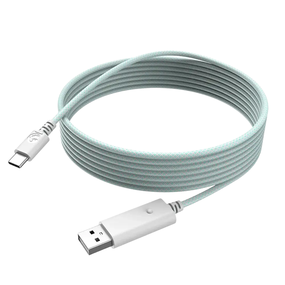A light mint green braided usb-c to usb-a cable 10ft with anti-friction rings for gamesir g7 pro xbox series carrying case accessories