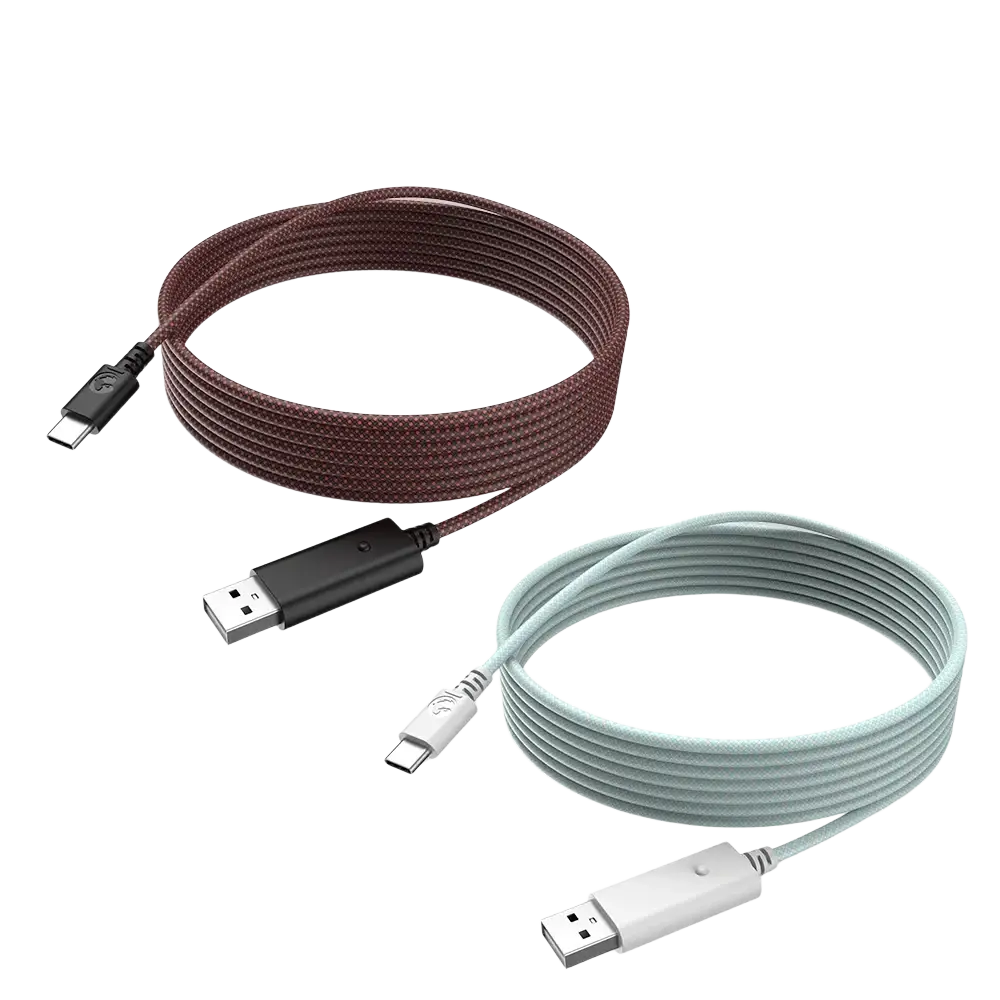 Two 10-foot braided usb-c to usb-a cables in brown and light blue for gamesir g7 pro carrying case xbox series with anti-friction rings