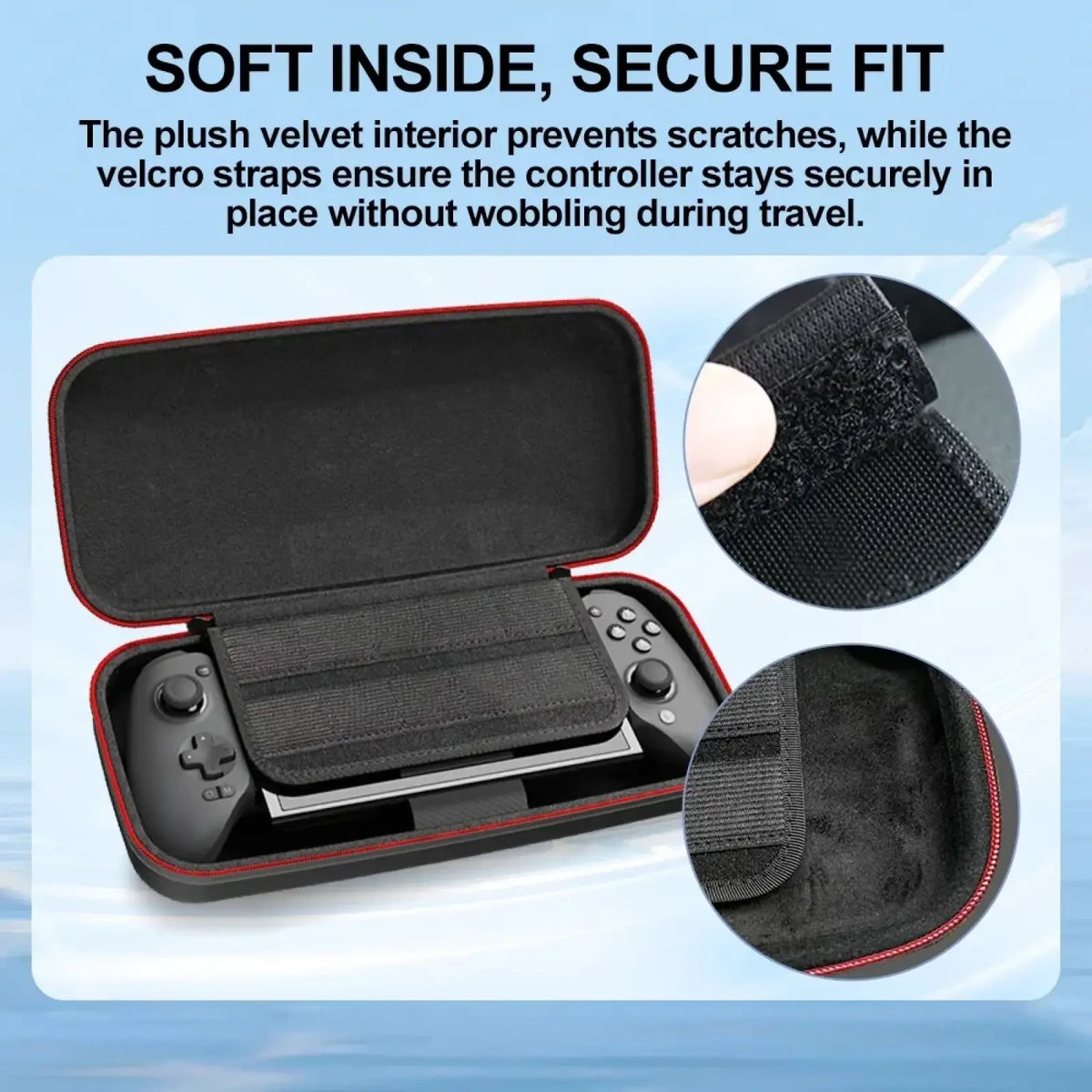 Gamesir G8 Plus carrying case black and red Nintendo Switch joy-con case with plush velvet interior and velcro straps
