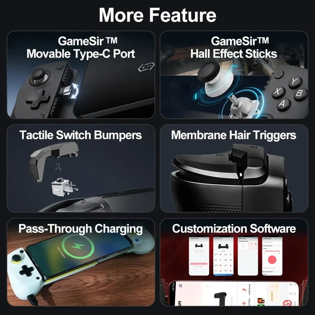 Black gamesir x5 lite handheld gaming controller with matte finish tactile switch bumpers and membrane hair triggers for ios and android