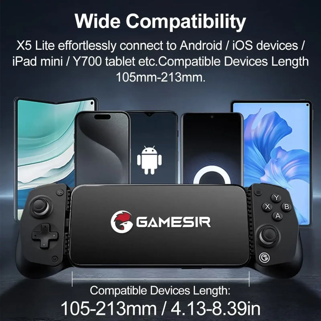 Black Gamesir X5 Lite wireless mobile gaming controller with dual analog sticks and ABXY buttons for iOS and Android