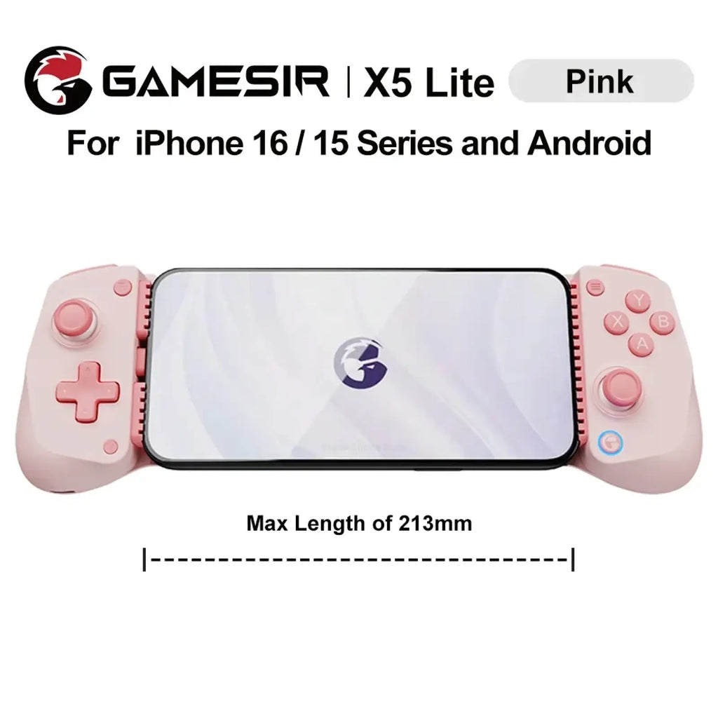 Pink Gamesir X5 Lite mobile gaming controller for iOS and Android with soft-touch plastic grips and ergonomic button layout