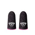 Black gaming finger sleeves with pink trim and white logo made from super conductive fiber breathable sweatproof design