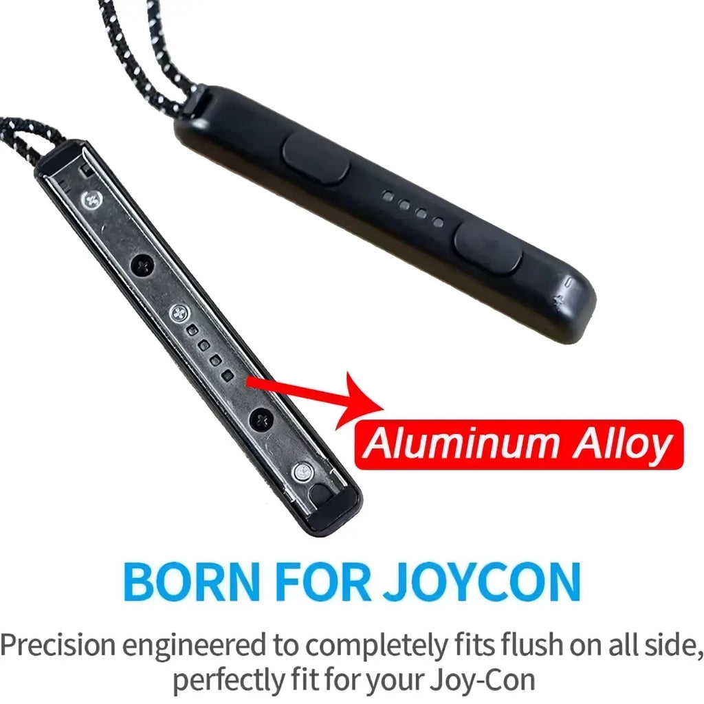 Black aluminum alloy gaminja switch joy-con wrist strap with textured surface and integrated button controls