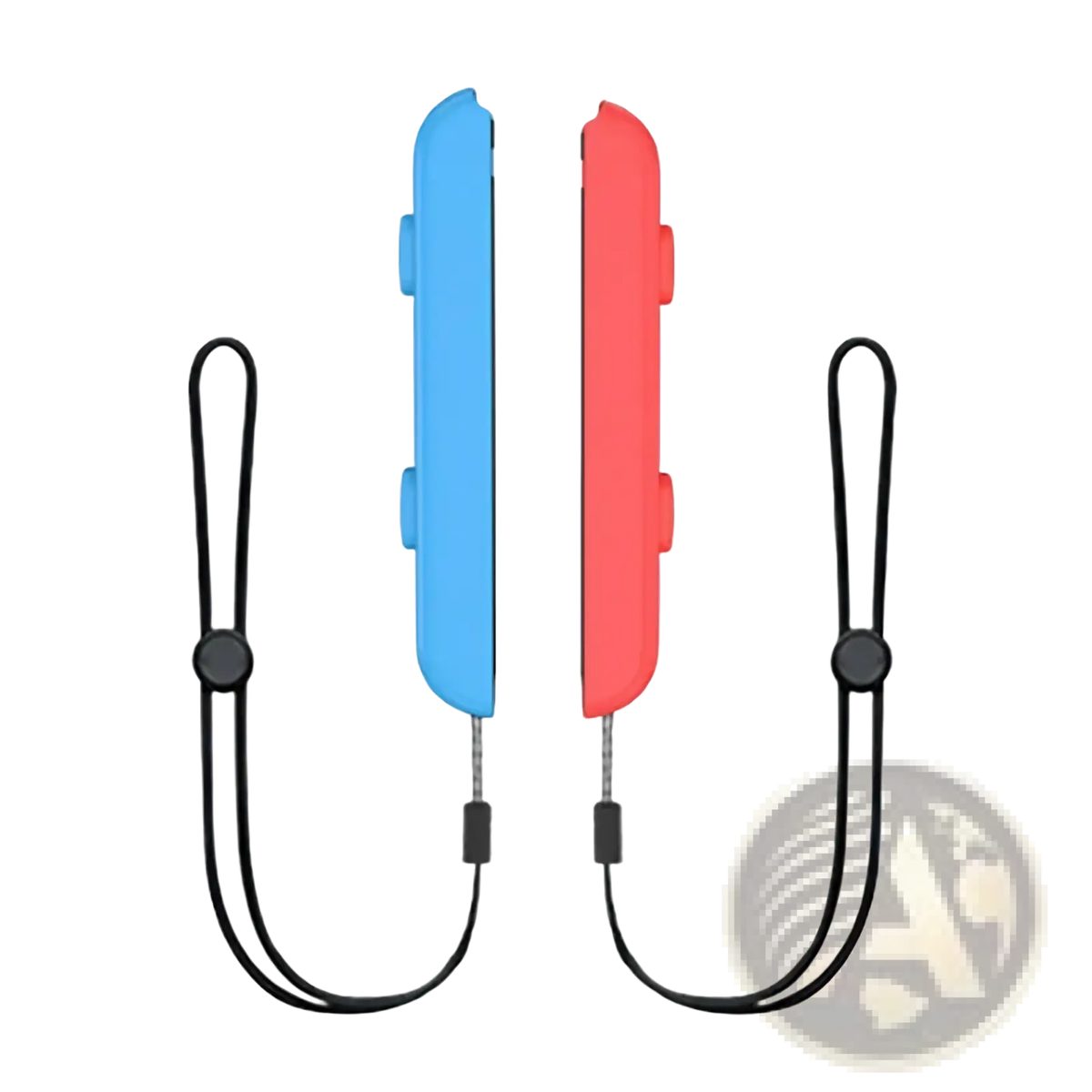 A pair of gaminja switch joy-con wrist strap covers in blue and red with black wrist straps for secure handling