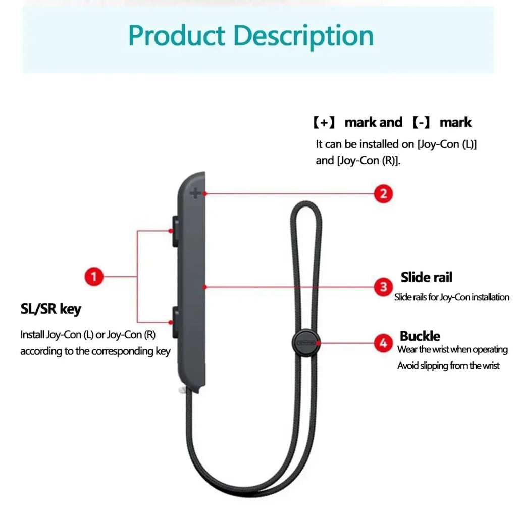 Gaminja switch joy-con black wrist strap with durable cord and adjustable buckle for secure controller grip