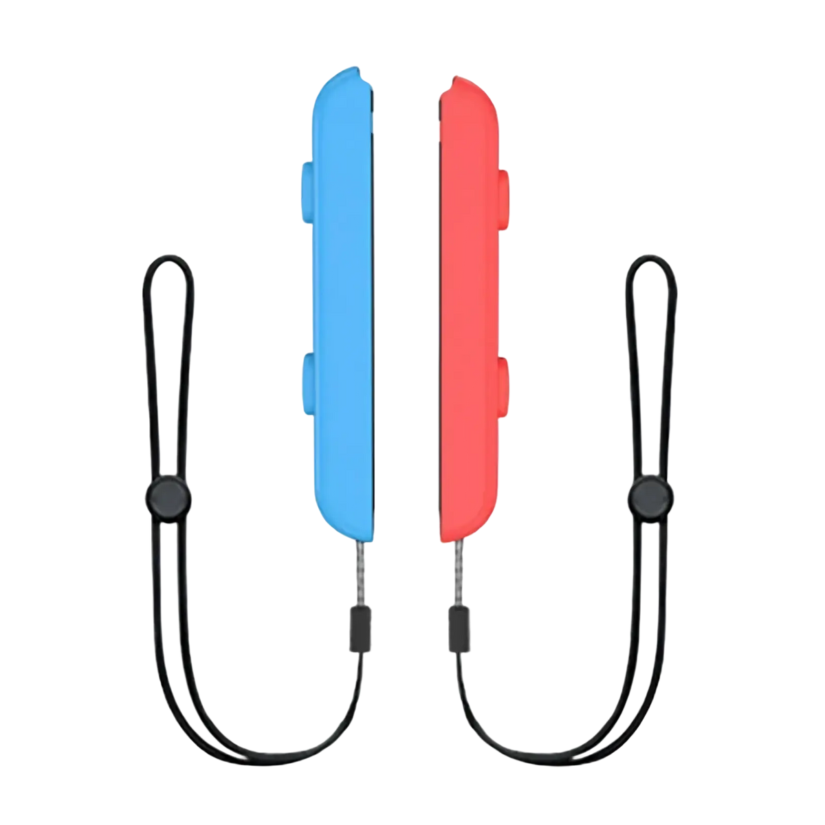 A pair of gaminja switch joy-con wrist strap covers in blue and red with black wrist straps for secure handling