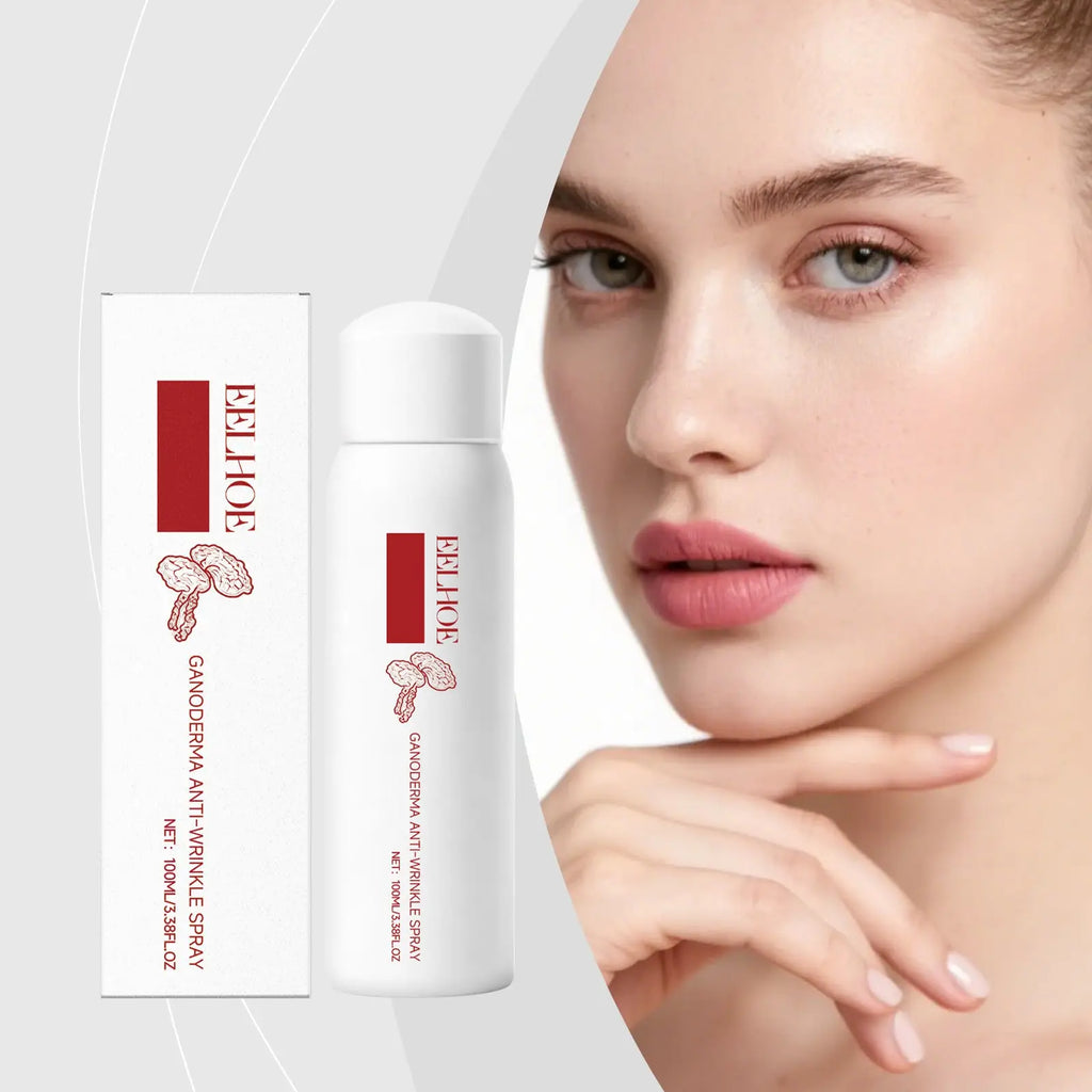 White cylindrical can of eelhoe ganoderma anti-wrinkle spray 100ml firming lotion with white cap and red branding elements
