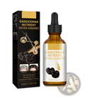 A sleek amber glass bottle with black dropper cap containing ganoderma hair darkening lotion nutrient treatment 30ml