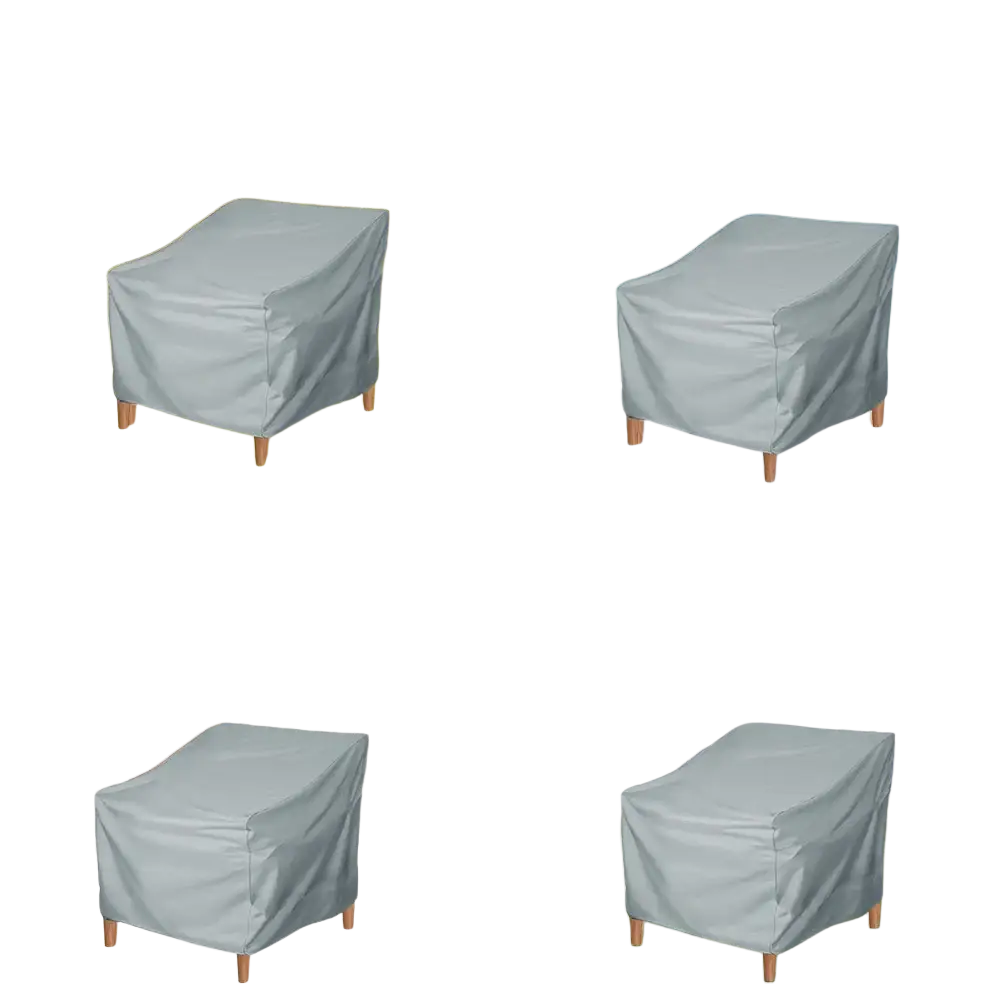 Gray weather-resistant garden furniture cover made of 190t waterproof coated material protects patio chairs and garden tables