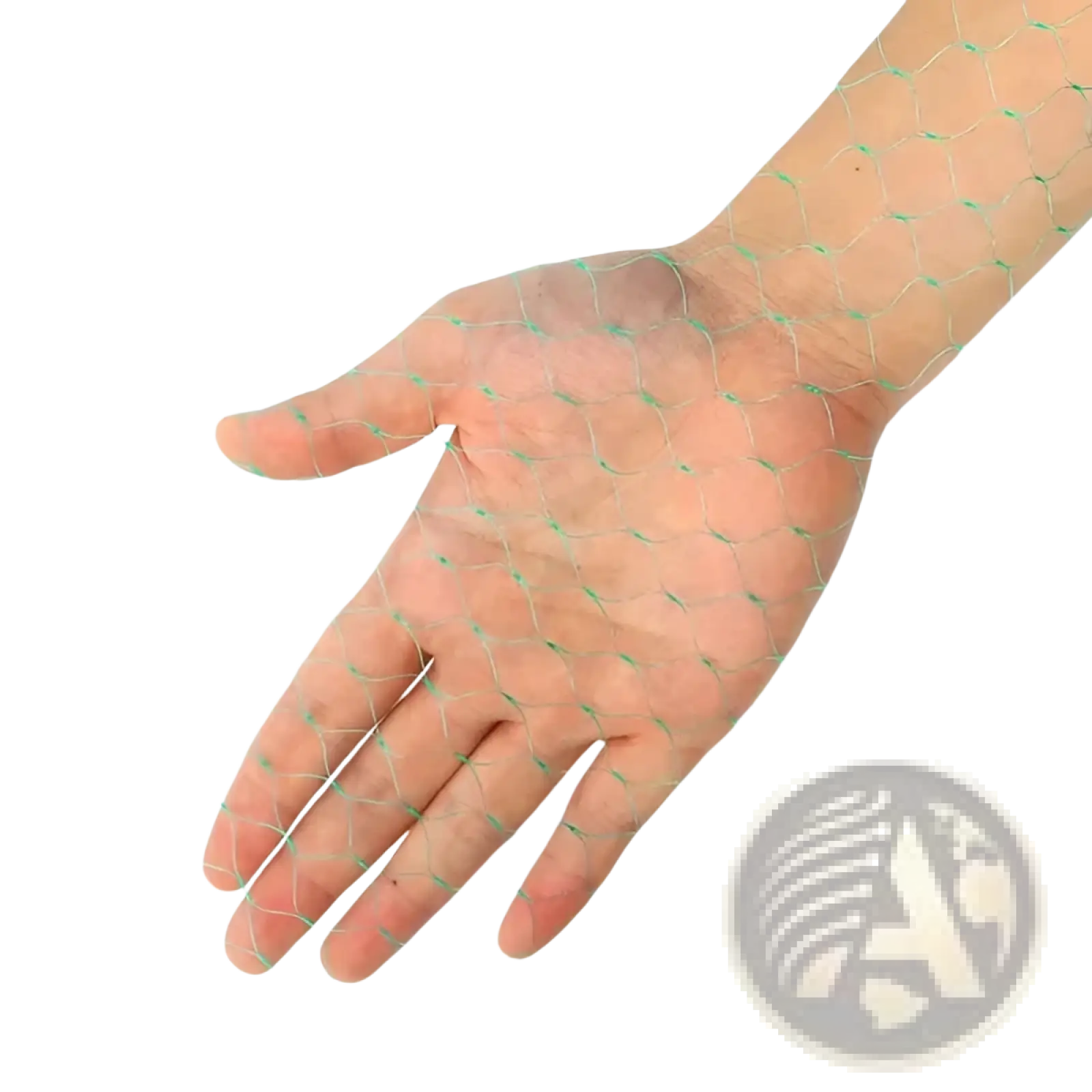 A delicate light green heavy duty PE anti bird garden netting mesh draped over an outstretched hand