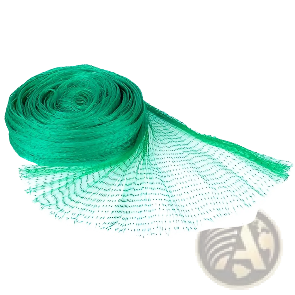Green mesh netting heavy duty pe anti bird net coiled and partially unfurled in 13 x 33ft size for garden use