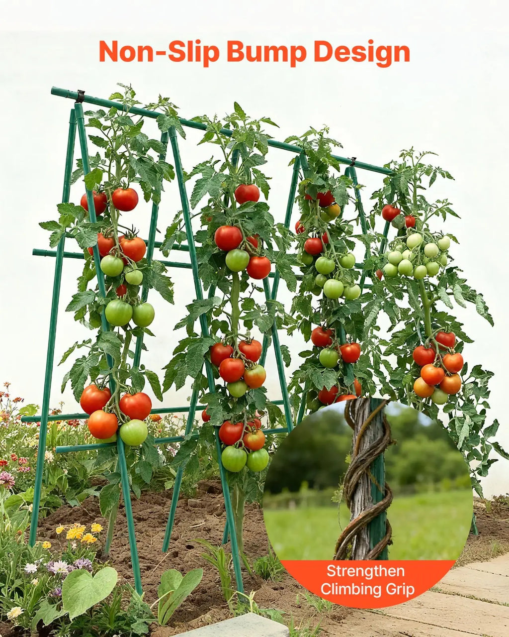 Green metal tomato trellis garden stake 50 pack 46 inch plastic coated metal with non slip bump and reinforced grip