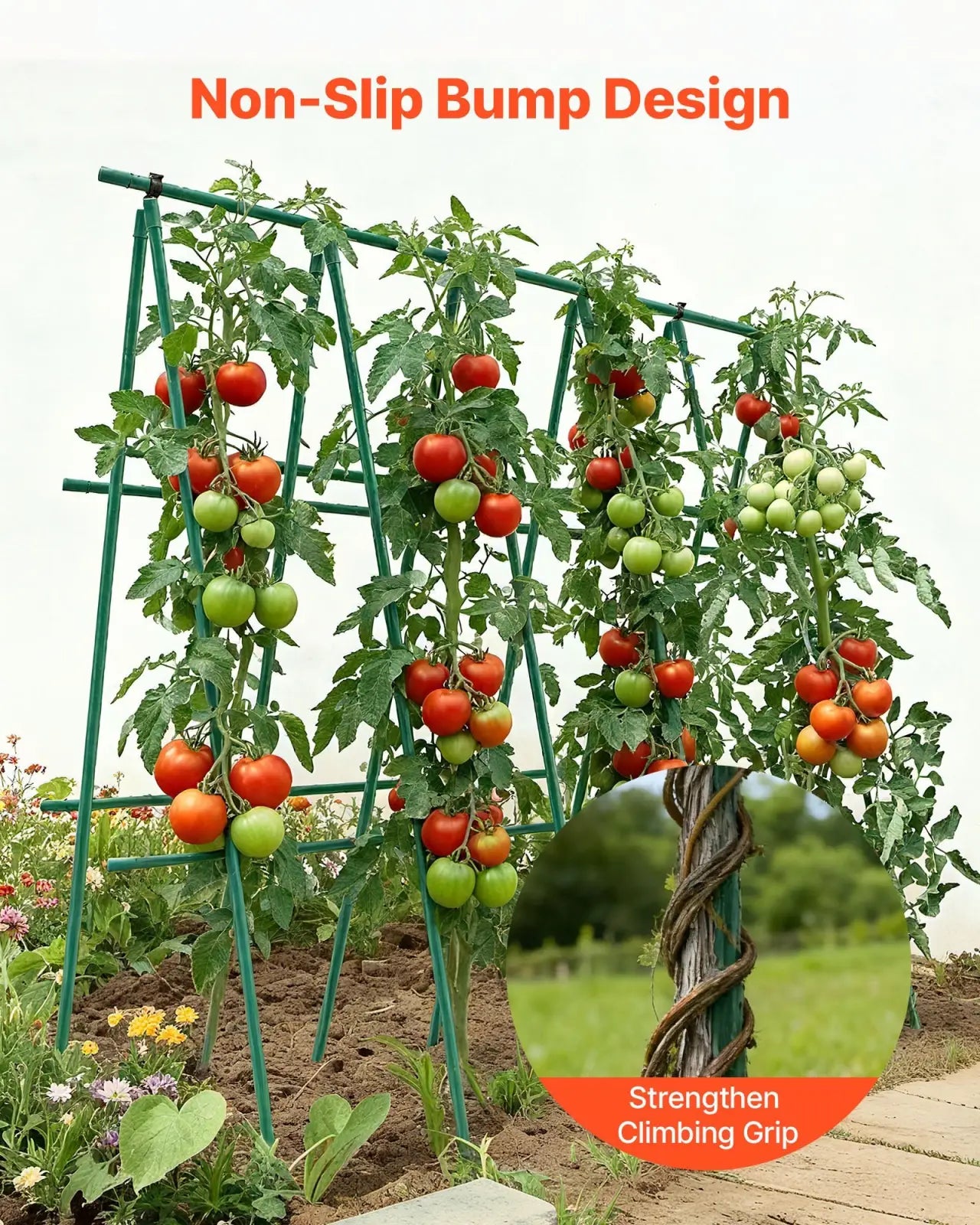 Green metal tomato trellis garden stake 50 pack 46 inch plastic coated metal with non slip bump and reinforced grip