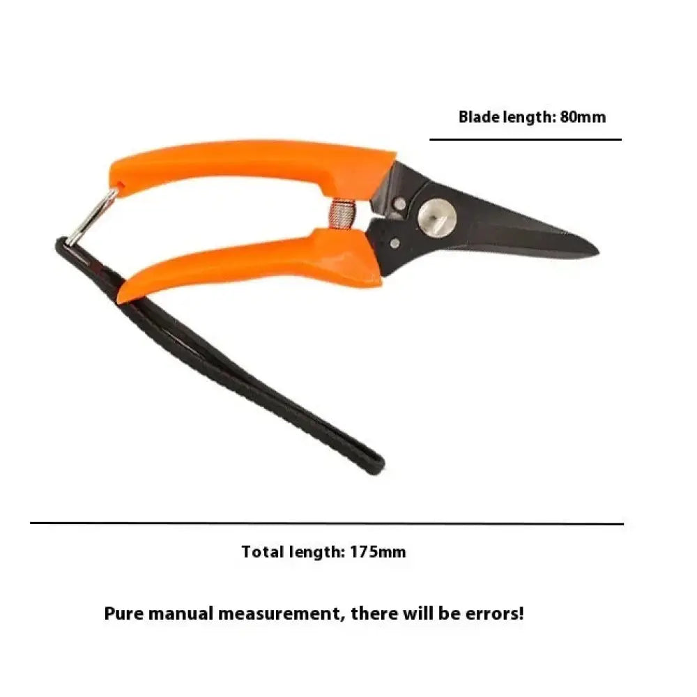Heavy duty stainless steel garden pruning shears with orange handles, black blades, and silver pivot measuring 175mm