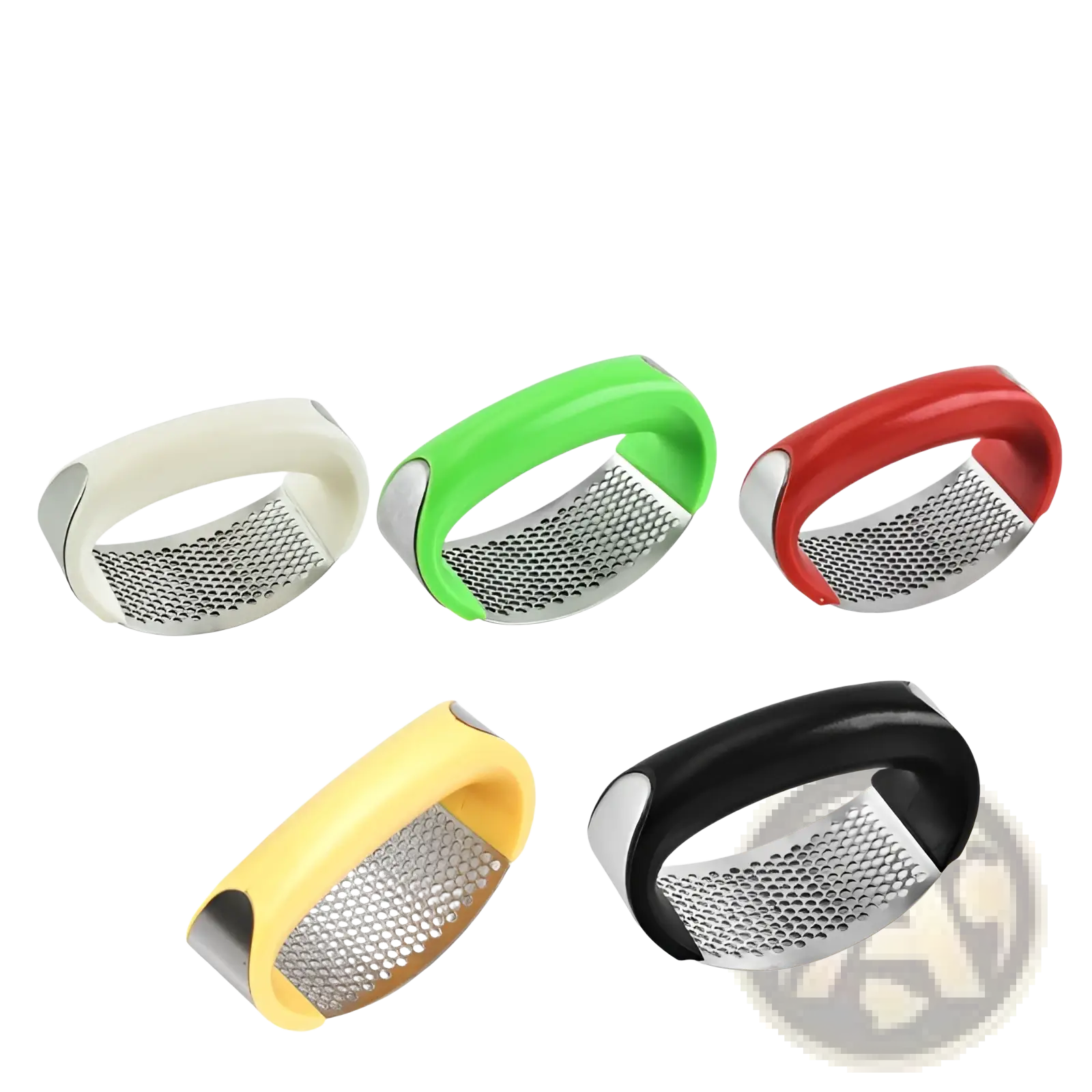 Colorful silicone-handled garlic press with stainless steel grating surface ergonomic manual mincer tool