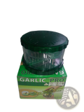Green plastic garlic pro manual grinder and peeler with clear chamber and ridged lid for kitchen use