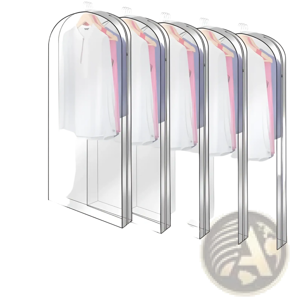 Garment bag for hanging clothes 5 pack clear covers with transparent plastic and smooth zipper holding white shirts