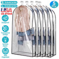 Clear plastic garment bags with black trim and smooth zippers designed for dustproof hanging clothes storage 5 pack