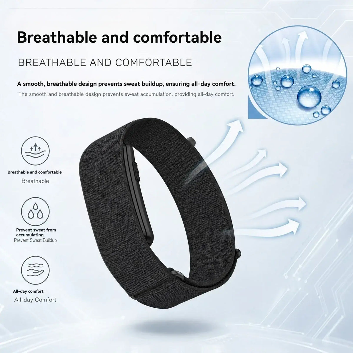 Black breathable nylon wristband with sleek smooth design for garmin 24mm blue elastic watch band