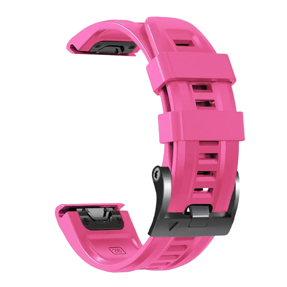 Bright pink silicone Garmin Fenix quick fit wrist band with black metal buckle and clasp for secure fit