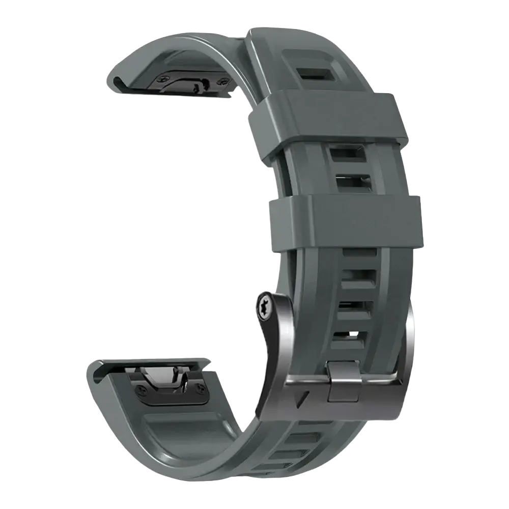 Gray silicone garmin fenix quick fit wrist band with metallic buckle and adjustable strap design for secure fit