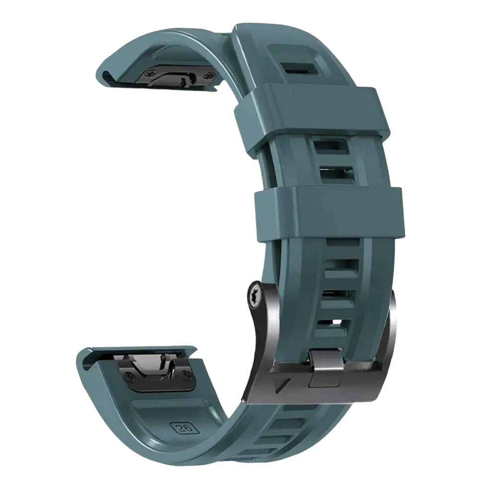 Teal silicone garmin fenix quick fit wrist band with matte finish and metallic clasp for easy replacement