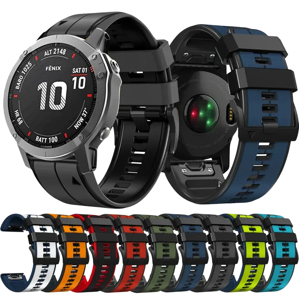 Black and blue durable silicone watch band for garmin fenix and garmin forerunner with adjustable buckle design