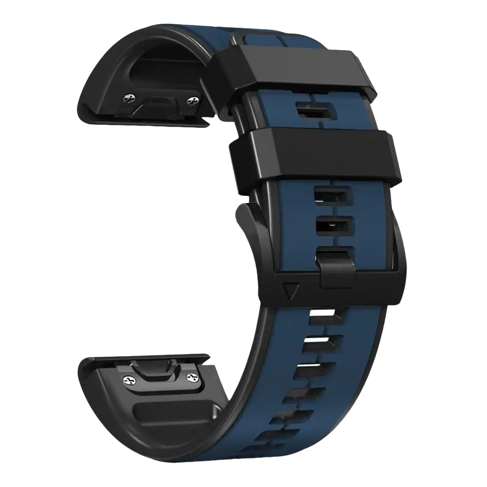 Blue and black silicone watch band with durable sporty design for Garmin Fenix and Garmin Forerunner models