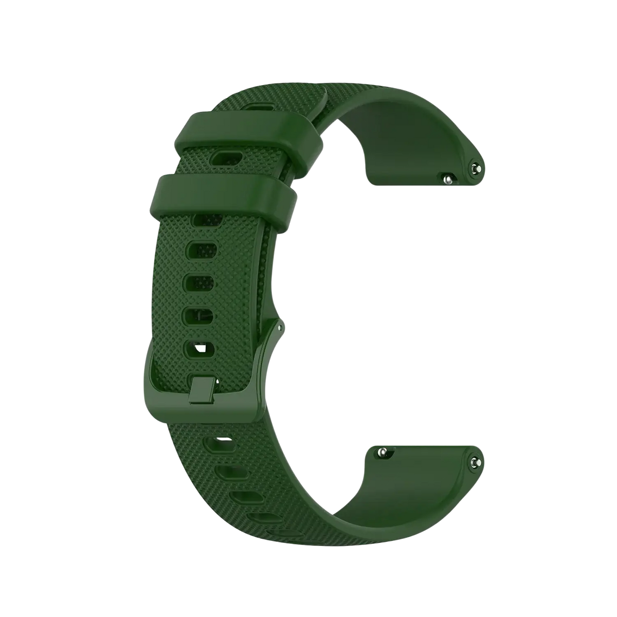 Dark green silicone Garmin venu watch band replacement strap with textured surface and adjustable buckle
