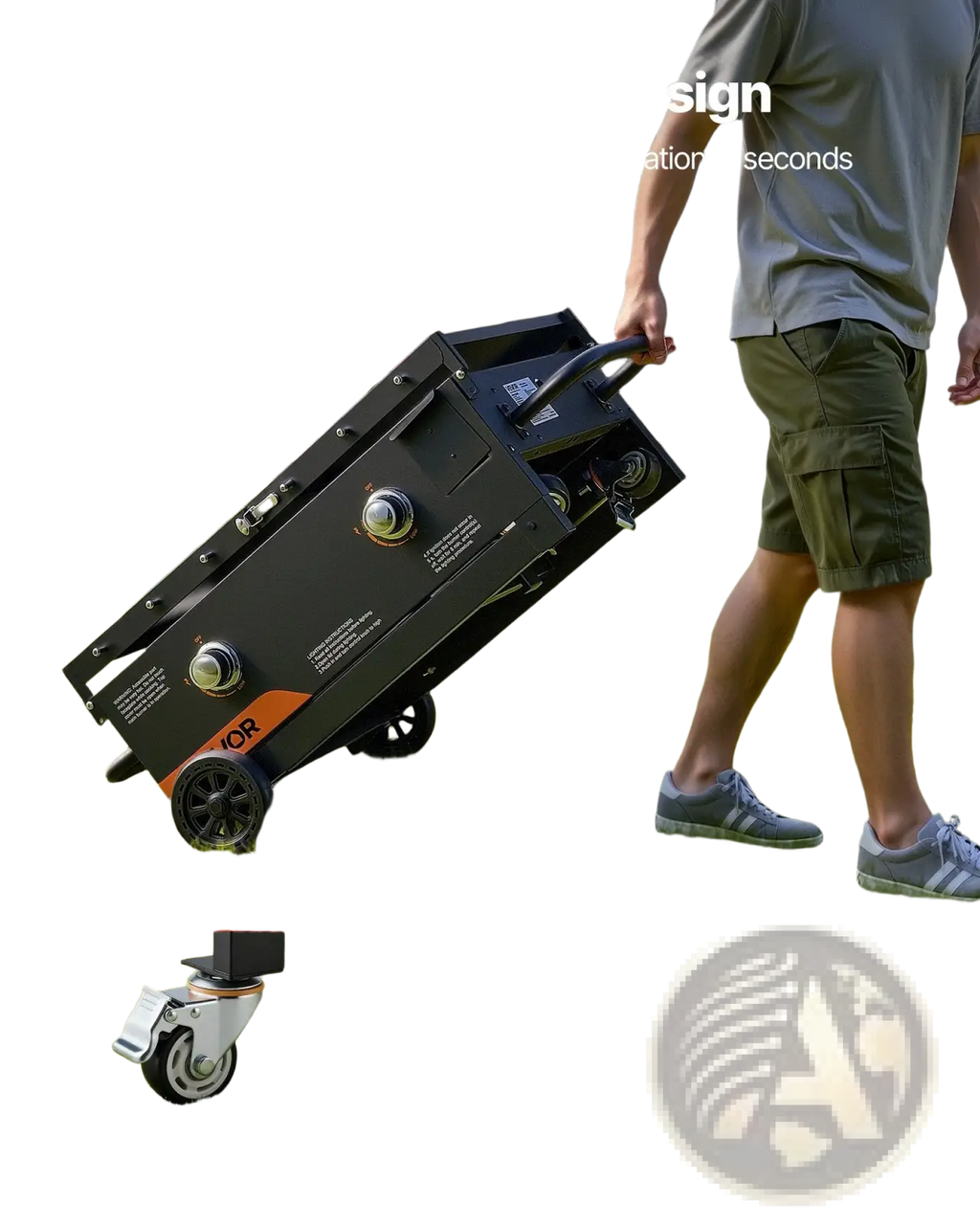 Black and orange 28 inch gas griddle with 2 burners and swivel wheels for easy mobility and portable use