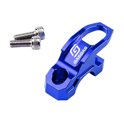 Blue anodized aluminum Gasgas handlebar helmet hanger clamp with silver bolts for universal CNC hook mounting