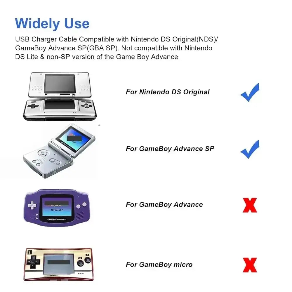 Silver usb charger cable compatible with gba sp gameboy and nintendo ds original game console in black color