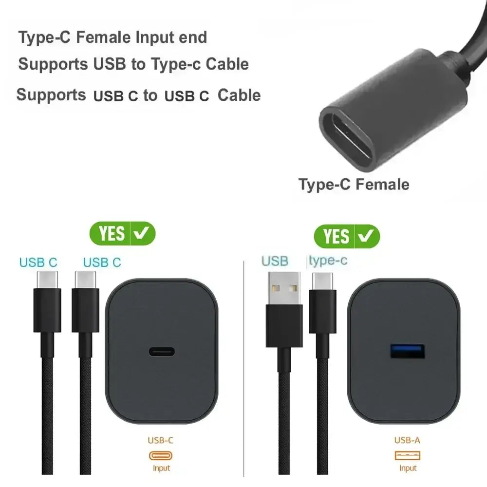 Black type-c female usb adapter with matte finish for gba sp gameboy and gameboy ds game console charger cable
