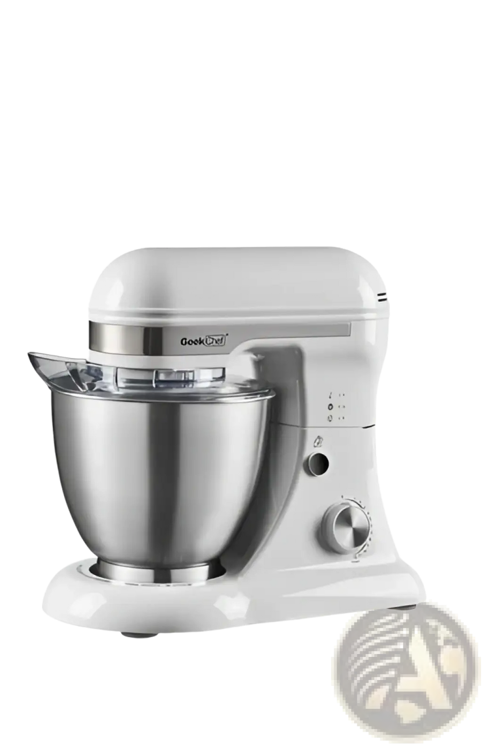 White Geek Chef 4.8qt electric stand mixer with stainless steel bowl and silver accents for versatile mixing tasks