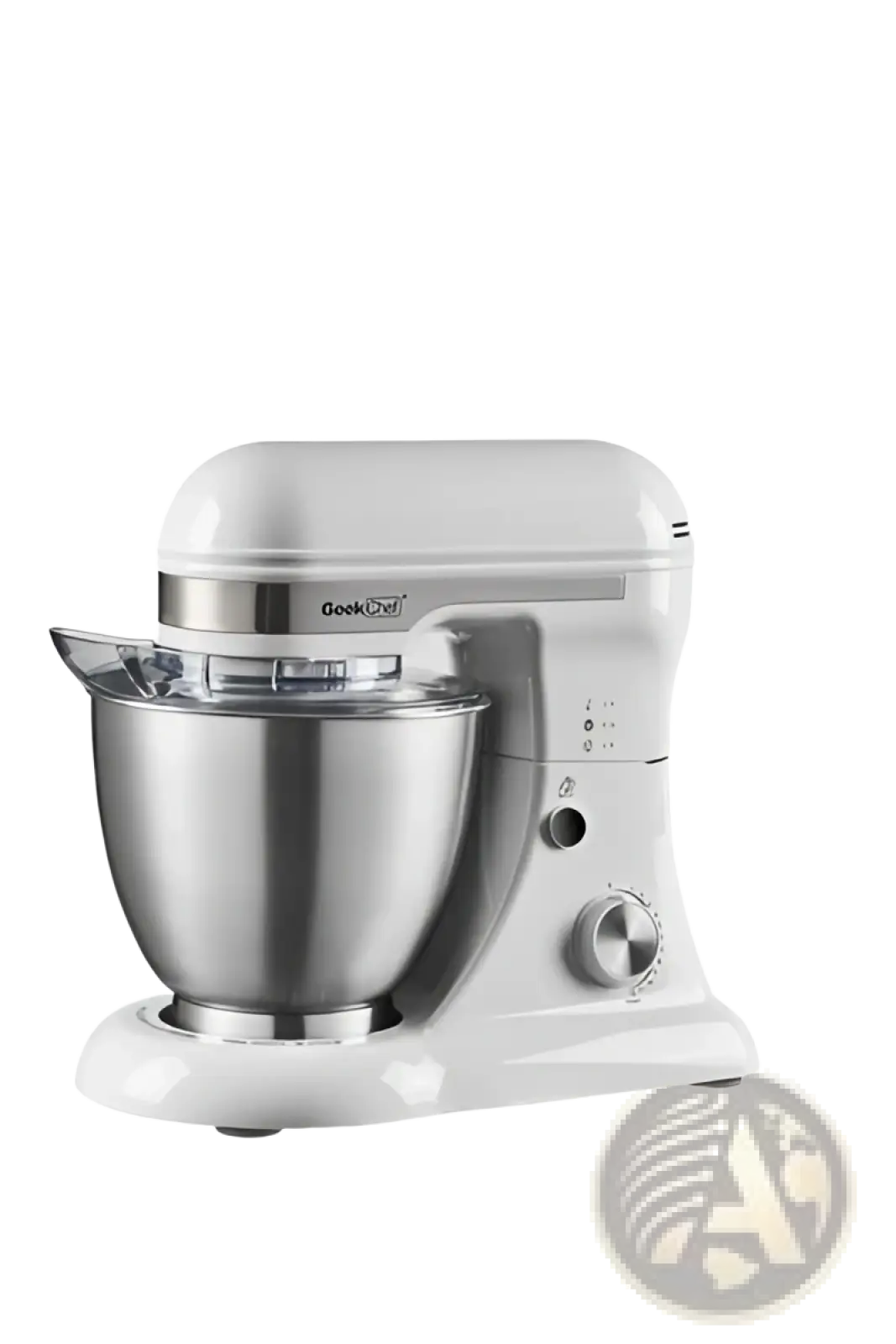 White Geek Chef 4.8qt electric stand mixer with stainless steel bowl and silver accents for versatile mixing tasks
