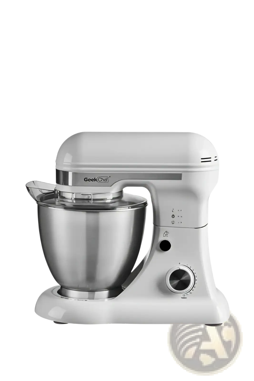White geekchef 4.8qt electric stand mixer with stainless steel bowl and attachments for versatile kitchen use