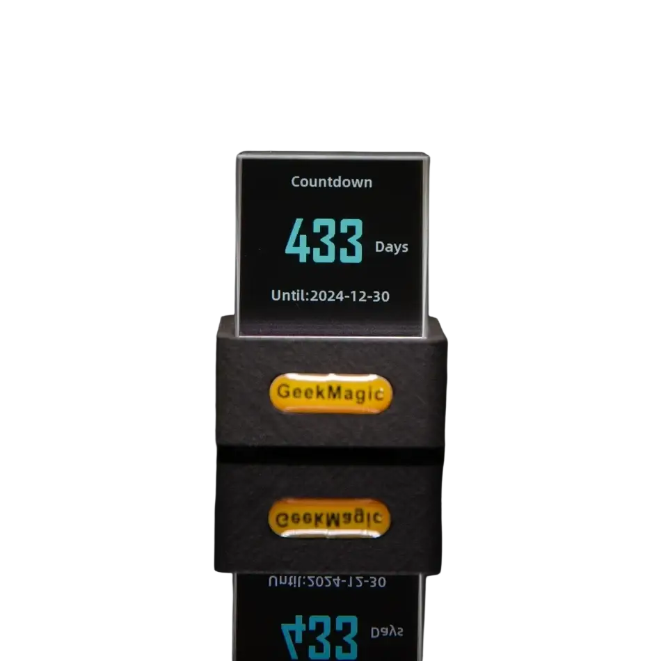 Black rectangular digital countdown timer with transparent display showing 433 days by geekmagic for smart weather station gif clock