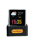 Geekmagic smart weather station crystal gif clock black digital display with transparent frame showing rain and time