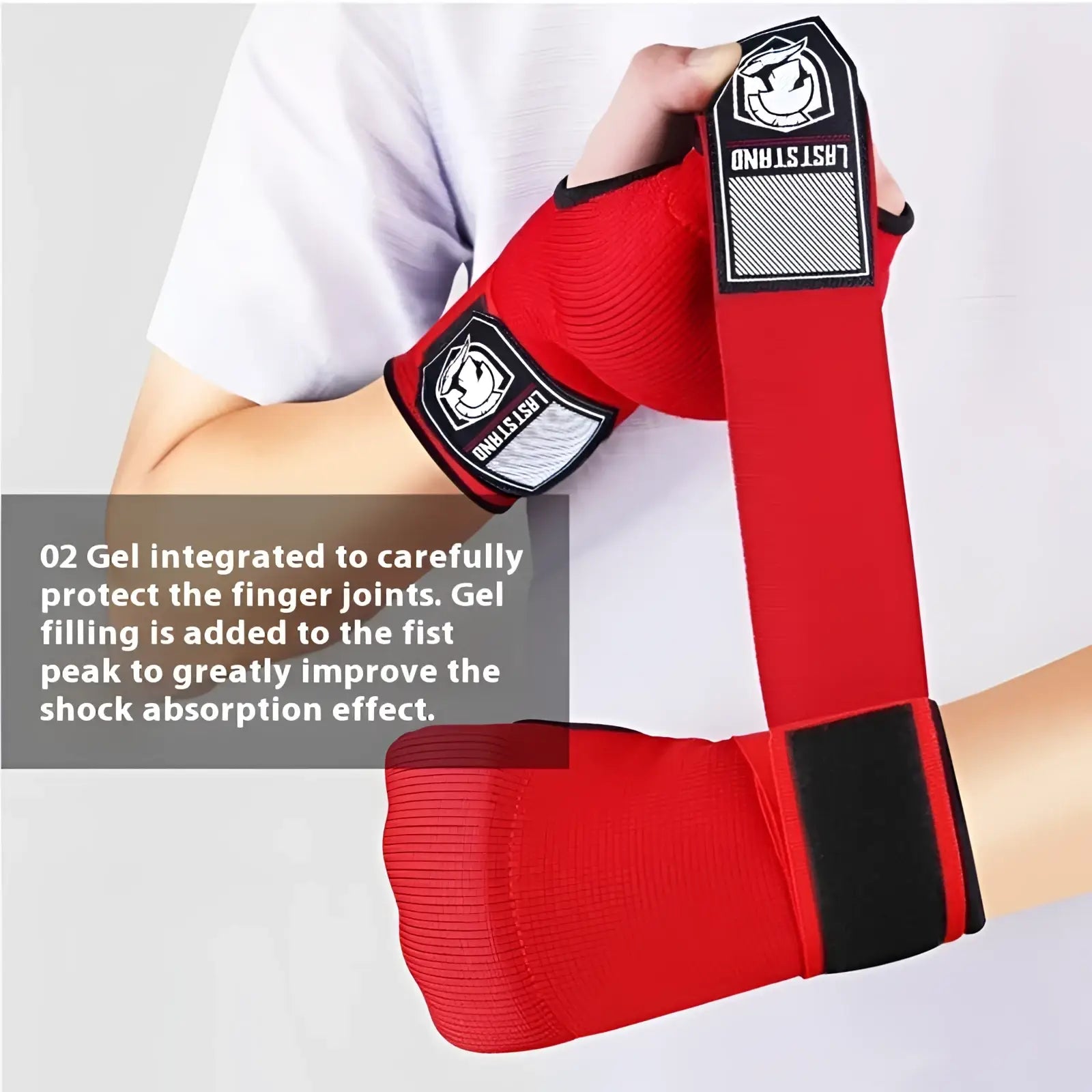 Red and black last stand gel boxing hand wraps with finger joint gel padding for fitness half finger protection