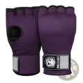 Purple gel boxing hand wrap gloves with black trim and branded wrist patch shown from the back side
