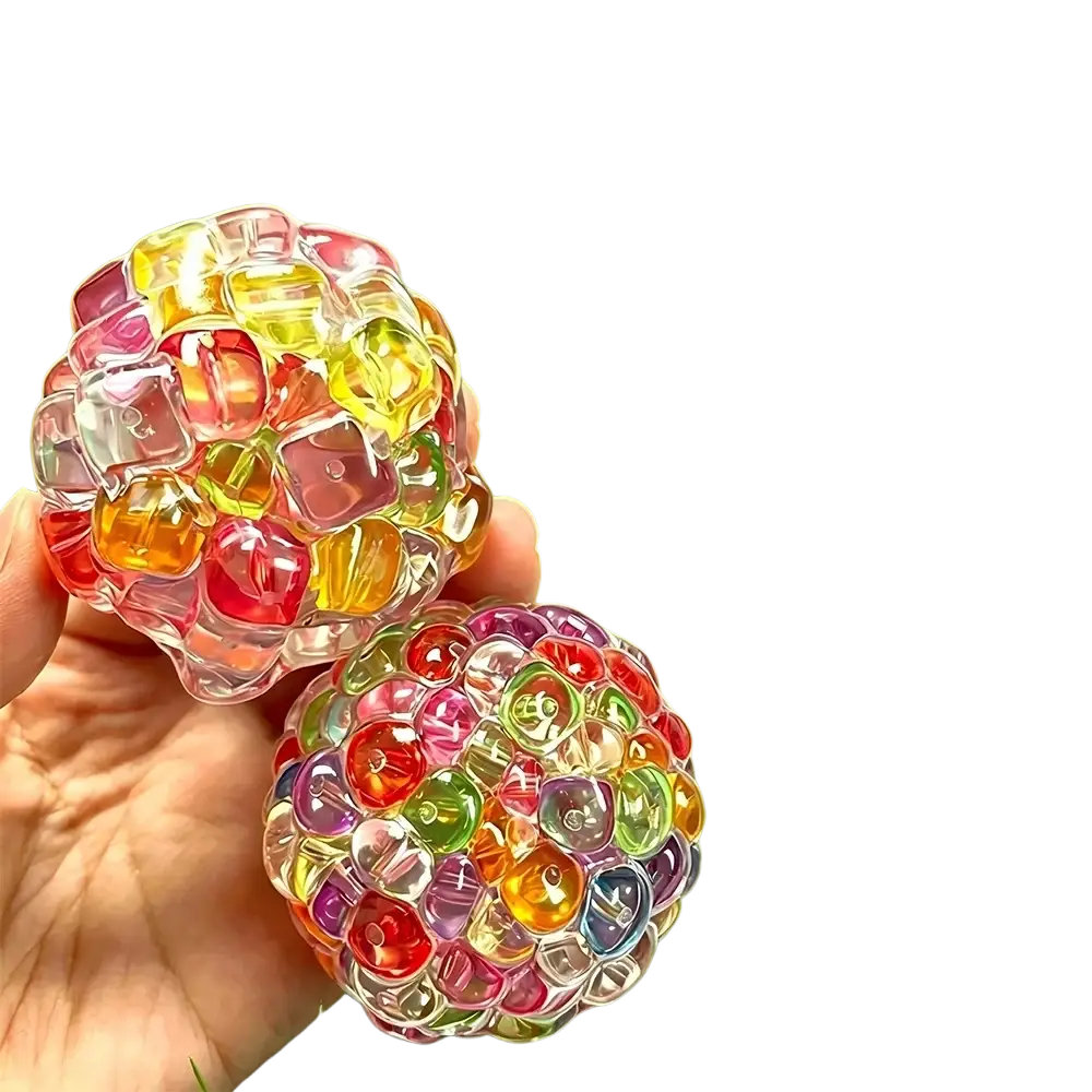 Gel ice bead stress relief squeeze toys with colorful translucent gel-filled beads in vibrant red yellow green and purple colors