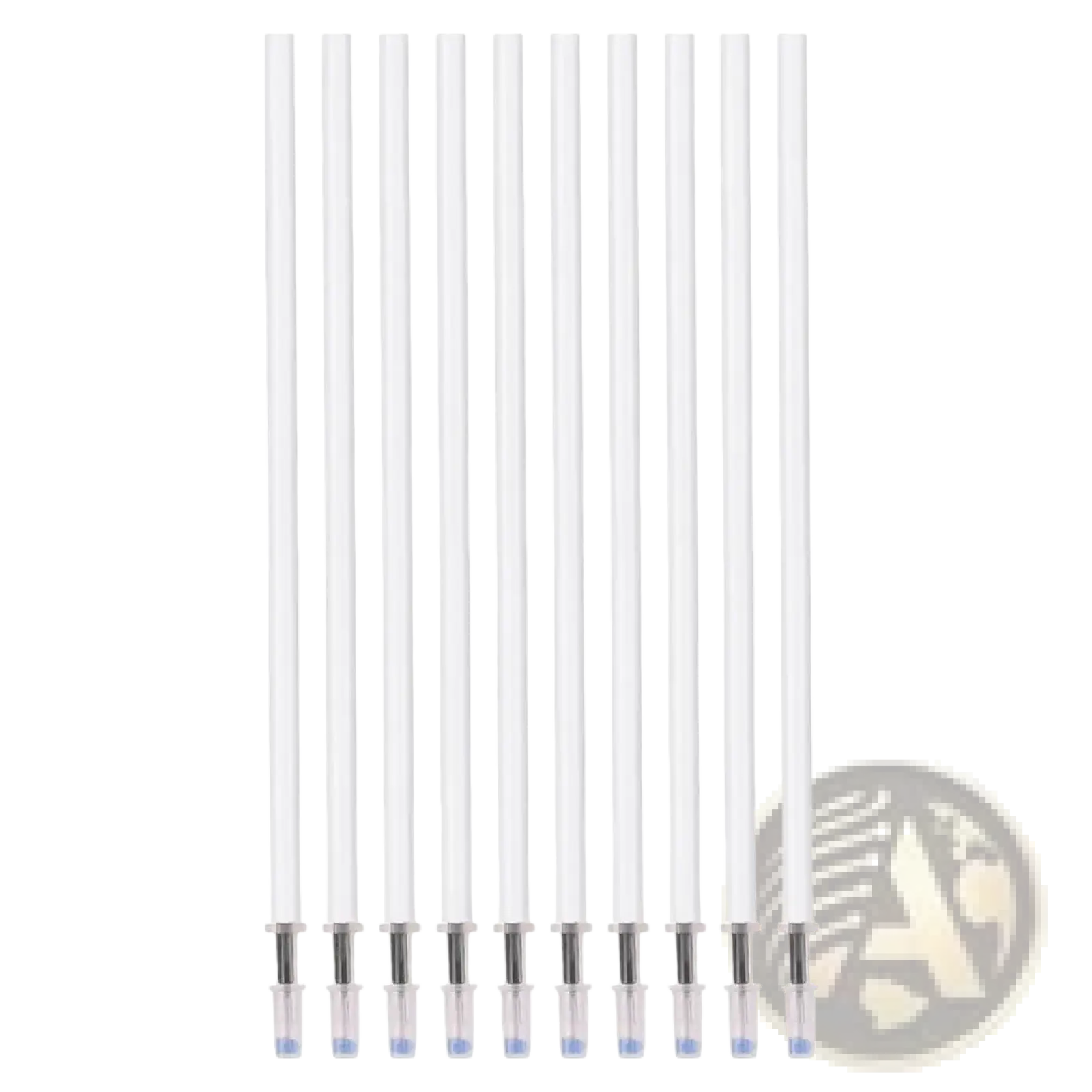 Ten clear plastic refillable ballpoint pen tips with silver metal parts and blue ink reservoirs gel pen refills black ink 10 pack