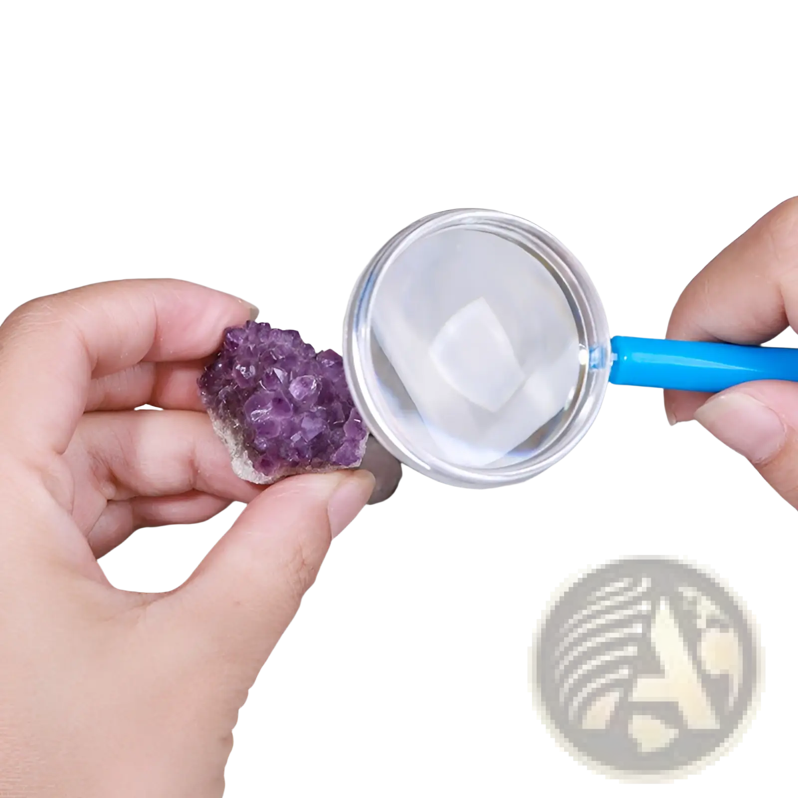 A vibrant purple amethyst geode cluster held in hand from gem dig kit kids stem geology toy showcasing crystals