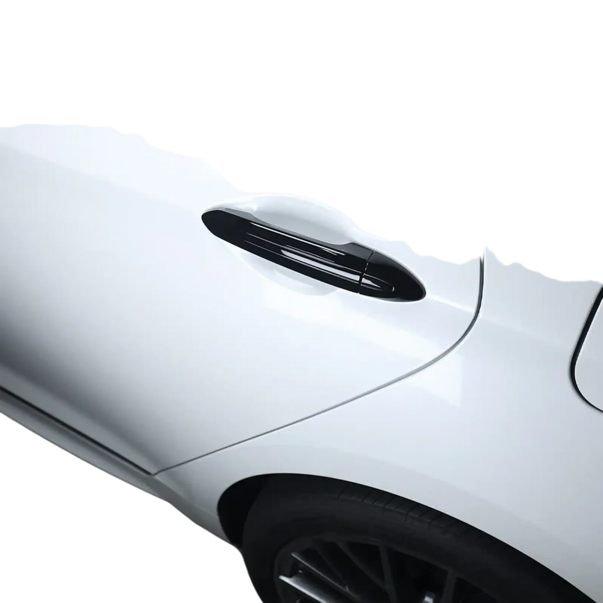Black glossy abs door handle cover trim fitted on a white genesis g80 car door featuring 8pcs set
