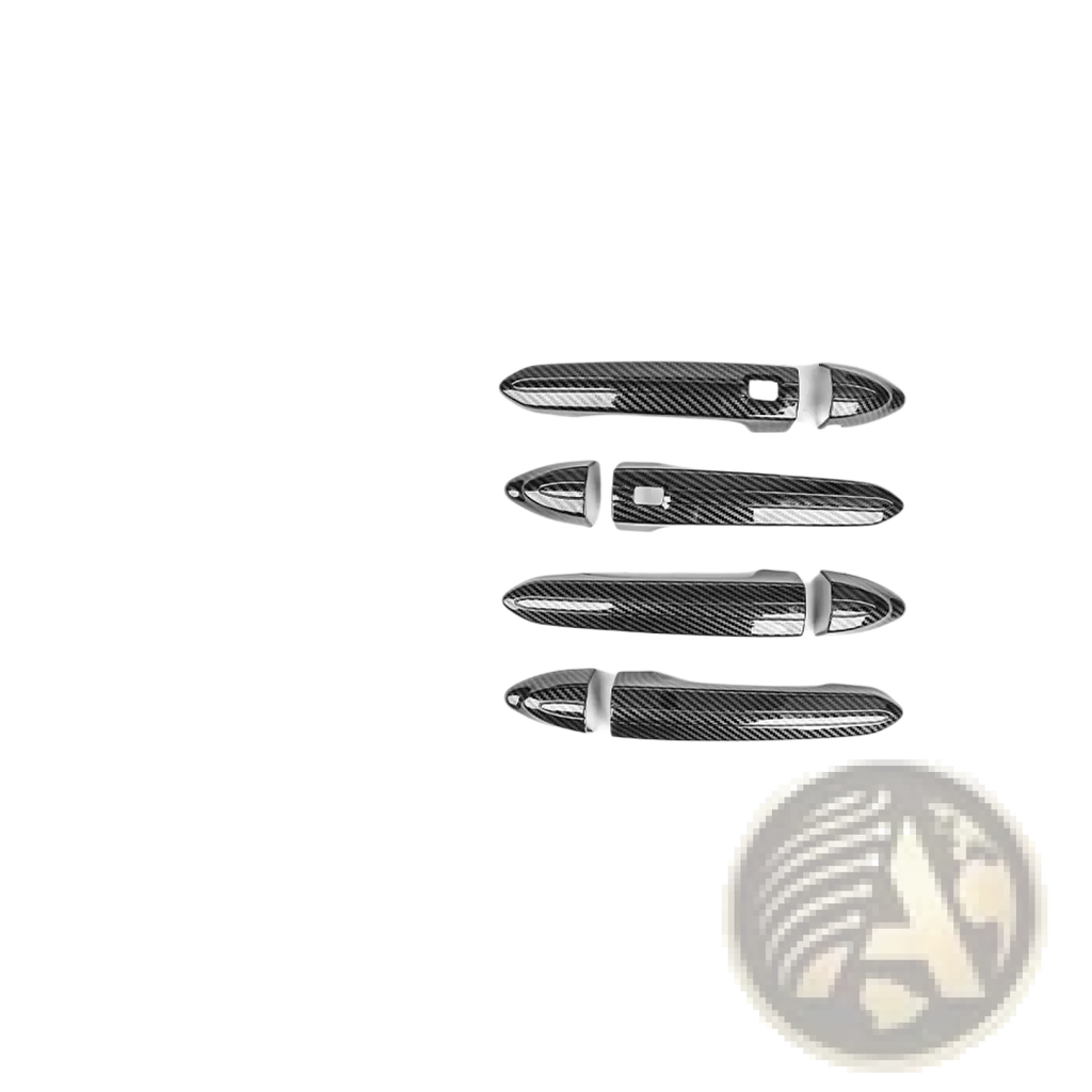 Set of four black carbon fiber textured Genesis G80 abs door handle covers for exterior car trim protection