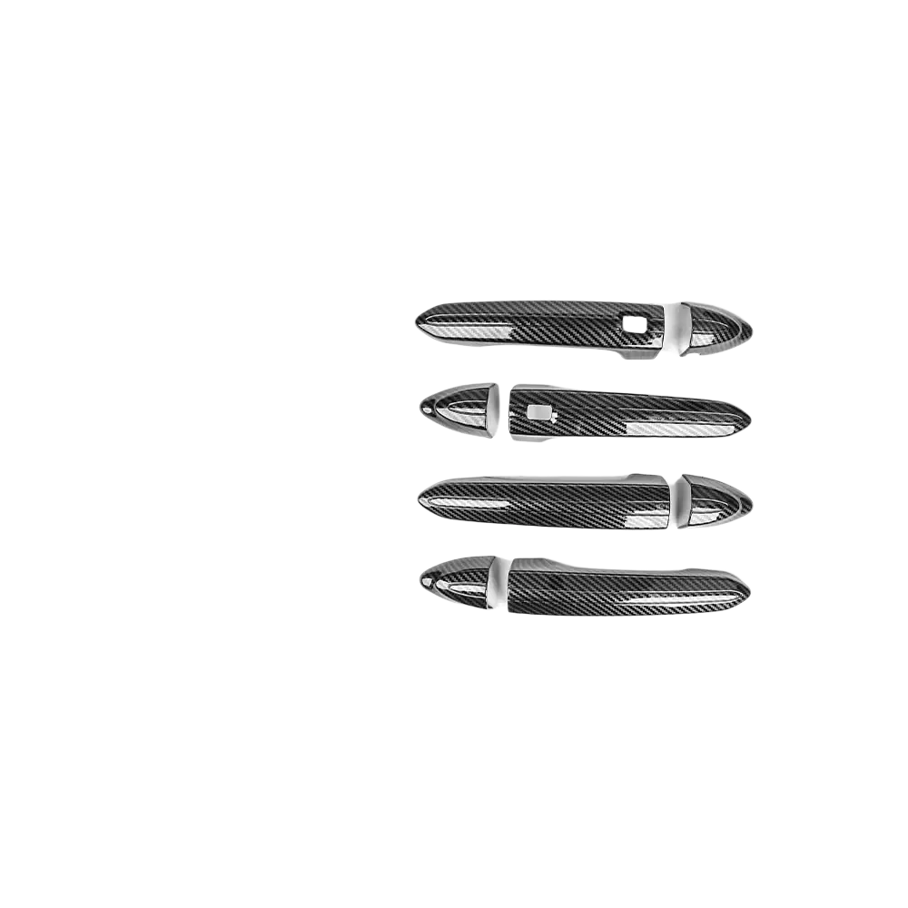 Set of four black carbon fiber textured Genesis G80 abs door handle covers for exterior car trim protection