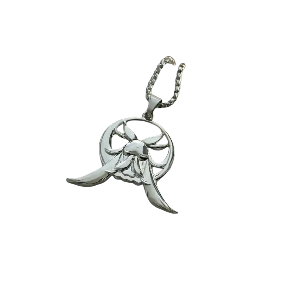 Silver angel pendant necklace with intricate wing and halo design for genshin impact columbina cosplay bank transfers