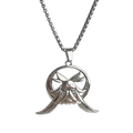 Silver moth pendant necklace with intricate wing details in a circular frame for genshin impact columbina cosplay